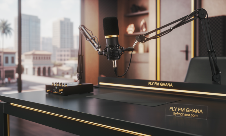 Fly FM Ghana newsroom and news broadcast image