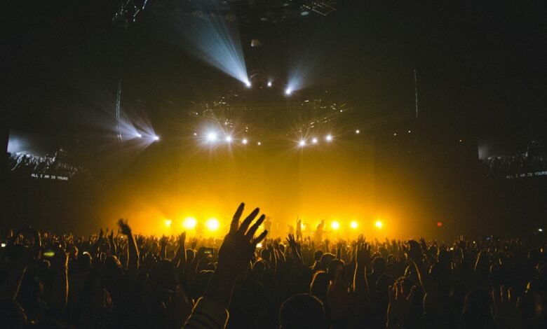 Musicians performing on a concert stage